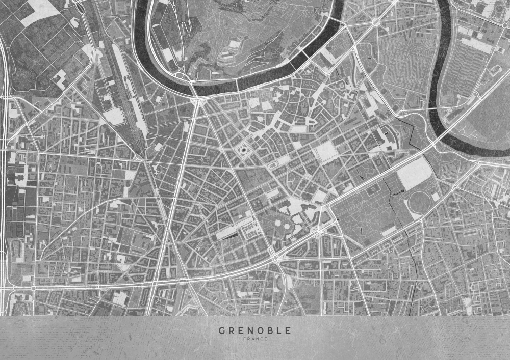 Gray vintage map of Grenoble downtown France od Rosana Laiz Blursbyai