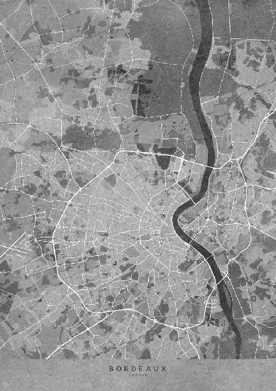 Gray vintage map of Bordeaux France