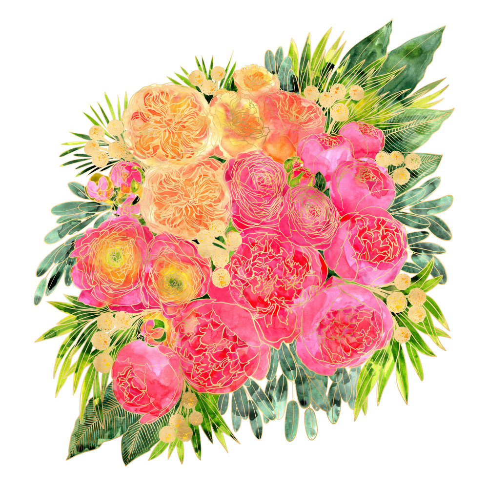 Rekha colorful watercolor bouquet od Rosana Laiz Blursbyai