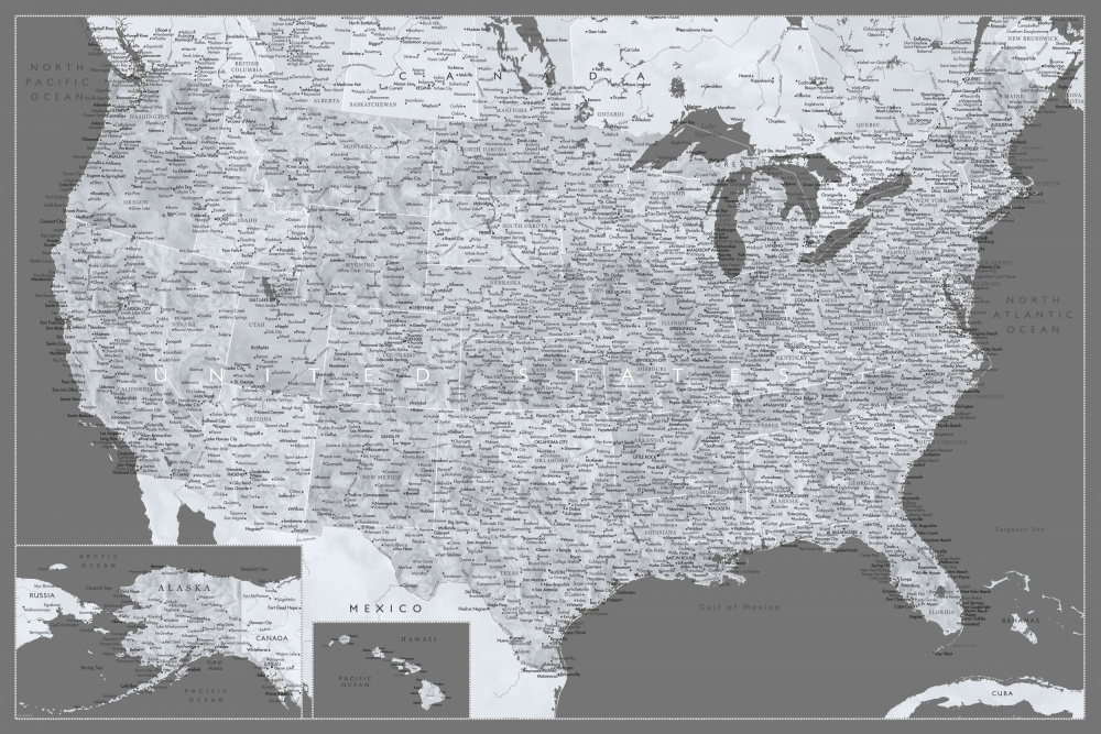 Highly detailed map of the United States, Paolo od Rosana Laiz Blursbyai