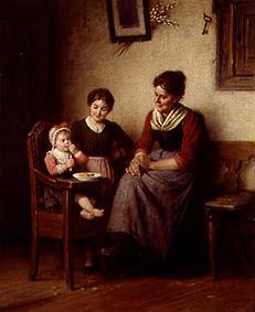 Mother with two children in the farmhouse parlour od Rudolf Epp