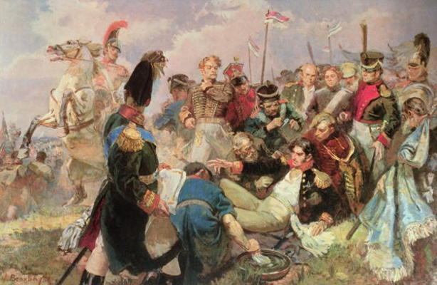 Battle of Borodino, 7th September 1812 (w/c on paper) od Russian School, (19th century)