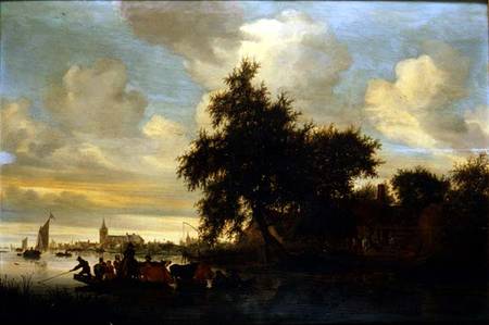 River Landscape with Ferry od Salomon van Ruisdael or Ruysdael