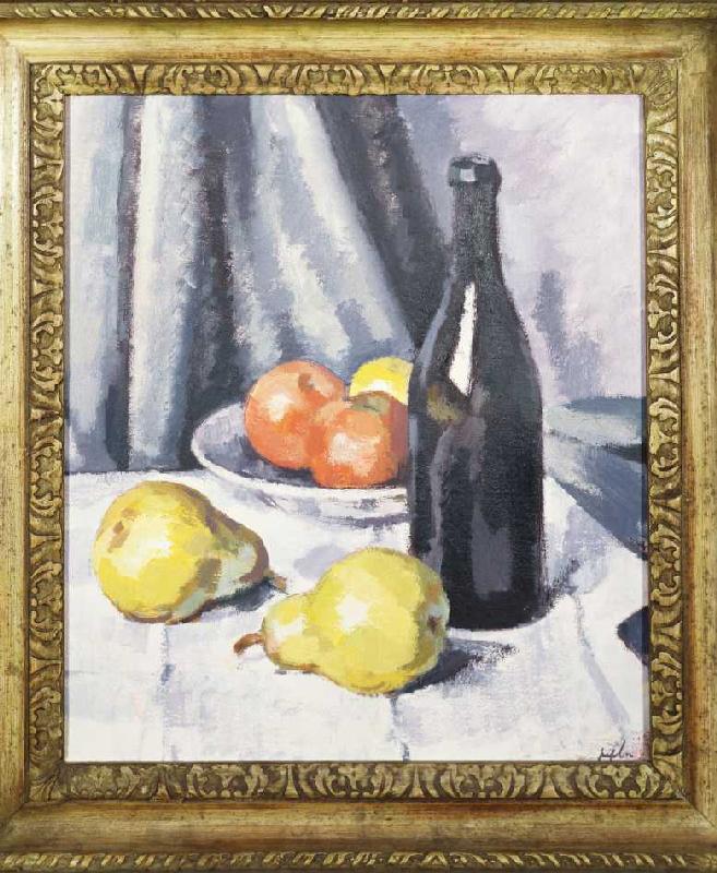 Äpfel, Birnen und eine Flasche. od Samuel John Peploe