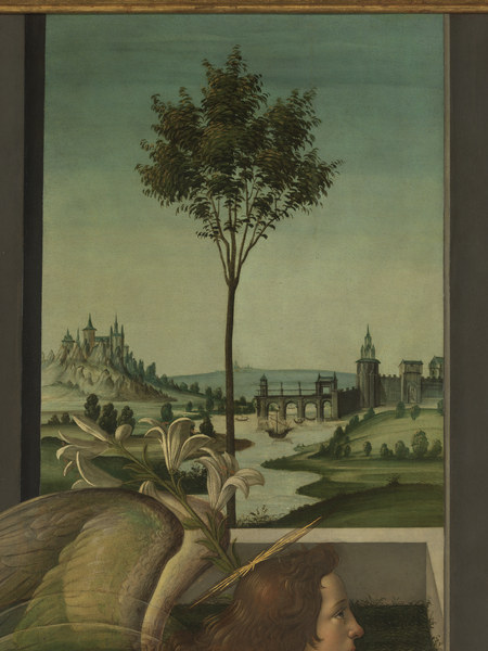 Botticelli, Verkündigung, Flusslandsch.. od Sandro Botticelli