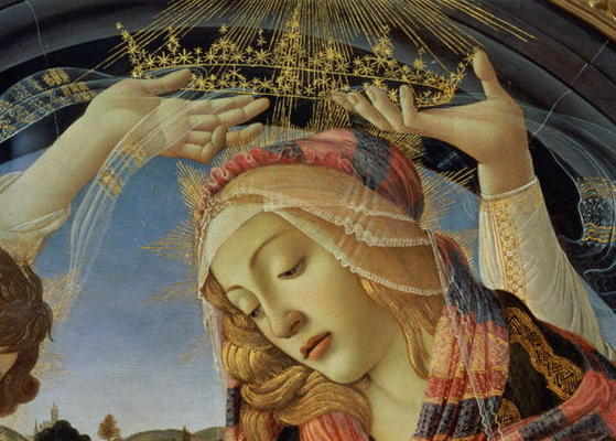 The Madonna of the Magnificat, detail of the Virgin's face and crown, 1482 (tempera on panel) (detai od Sandro Botticelli