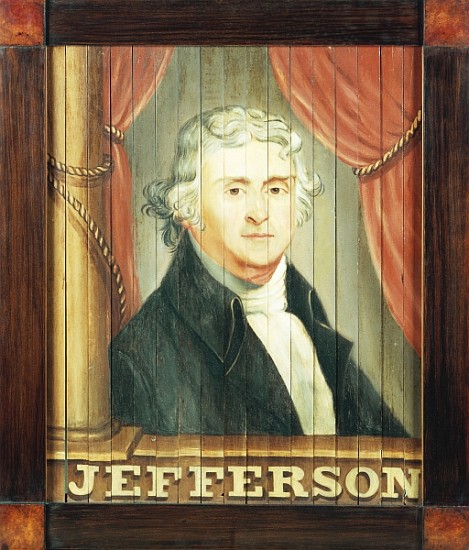 An important tavern sign depicting Thomas Jefferson and James Madison (oil on louvred slats) od (school of) Edward Hicks