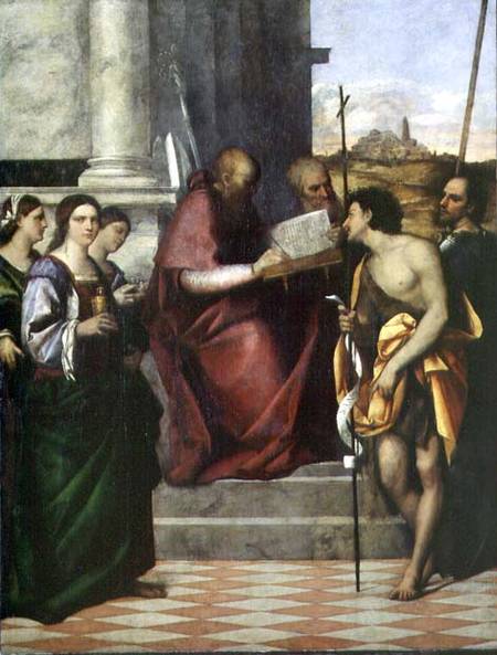 St. John Chrysostomos with SS. Paul, Liberalis, John the Baptist, Cecilia, Catherine and Mary Magdal od Sebastiano del Piombo
