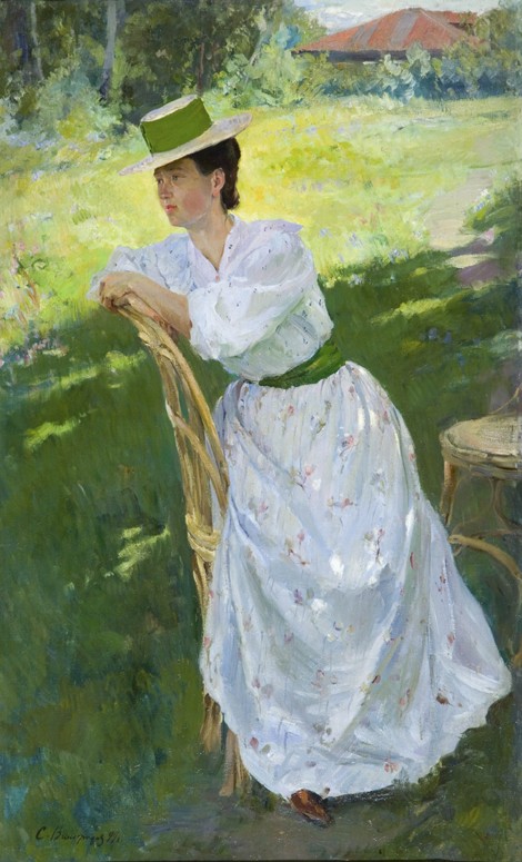 Portrait of a woman (En plein air) od Sergej Arsenjewitsch Winogradow