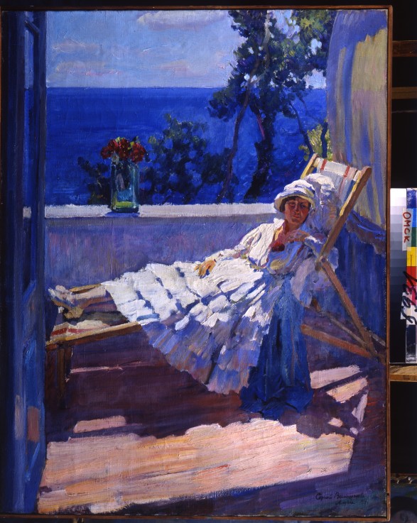 A lady on the balcony od Sergej Arsenjewitsch Winogradow