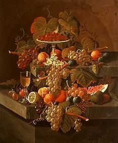 Quiet life with grapes and other fruit. od Severin Roesen