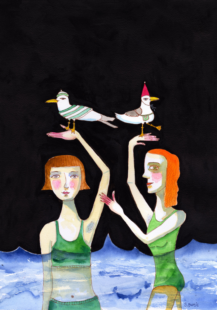 Best Friends Swimming with birds od Sharyn Bursic