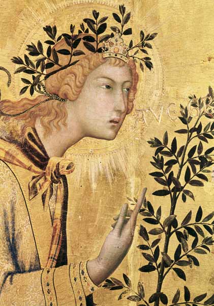 The Annunciation with St. Margaret and St. Asano, detail of the Archangel Gabriel od Simone Martini