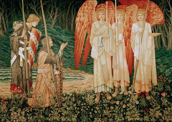 Attaining the Holy Grail , Tapestry od Sir Edward Burne-Jones