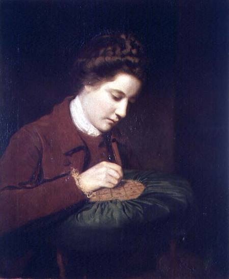 Lady embroidering, Mary Duchess of Richmond od Sir Joshua Reynolds