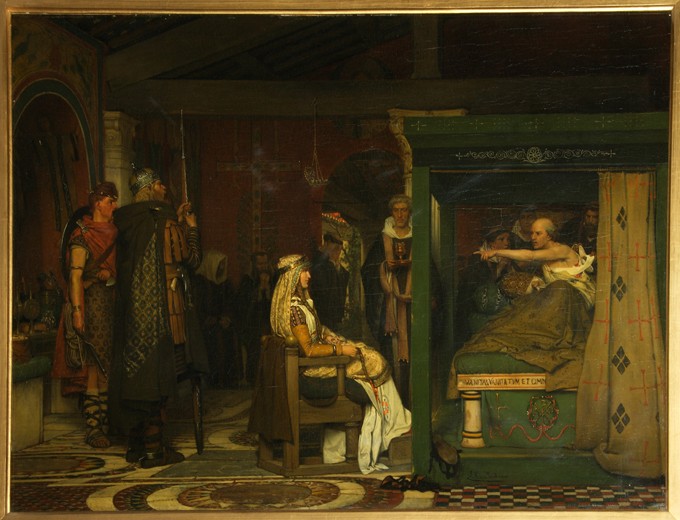 Fredegund visits Bishop Prætextatus on his deathbed od Sir Lawrence Alma-Tadema