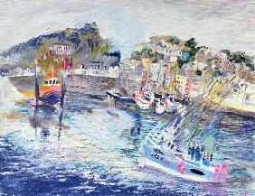 Fishing Harbour, Newlyn, Cornwall, 2005 (oil pastel & acrylic on board) 