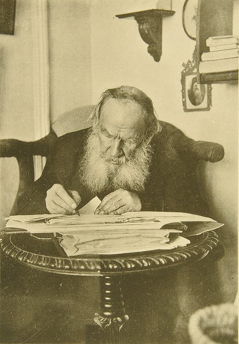 Leo Tolstoy at the work od Sophia Andreevna Tolstaya