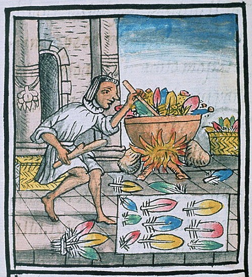 Ms Palat. 218-220 Aztec artisans dyeing feathers, from the ''Florentine Codex'' by Bernardino de Sah od Spanish School