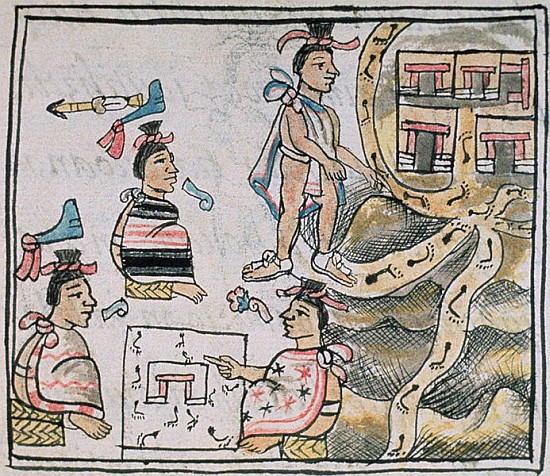 Ms Palat. 218-220 Book IX Aztecs consulting and following a map, from the ''Florentine Codex'' by Be od Spanish School