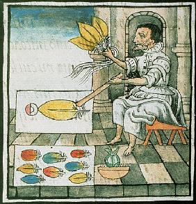 Ms Palat 218-220 Book IX An Aztec feather artisan, from the ''Florentine Codex'' by Bernardino de Sa