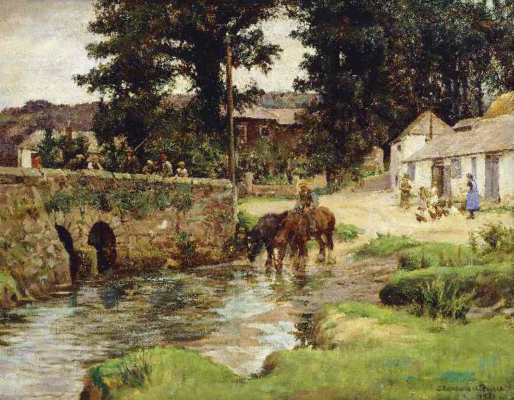 Tränken der Pferde an Dorfbach (Watering the Horses in the Village Stream) od Stanhope Alexander Forbes