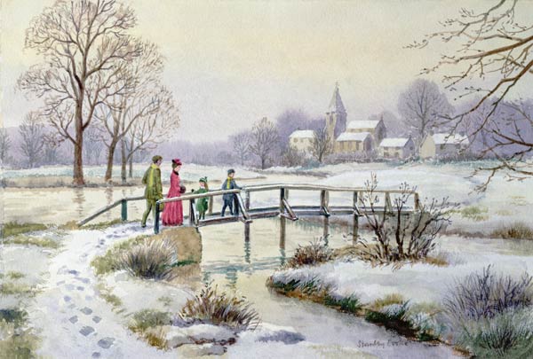 Footbridge in Winter (w/c on paper)  od Stanley  Cooke