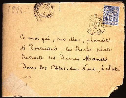 Envelope of a letter to Berthe Morisot (1841-95) 1894 (pen & ink on paper) od Stephane Mallarme