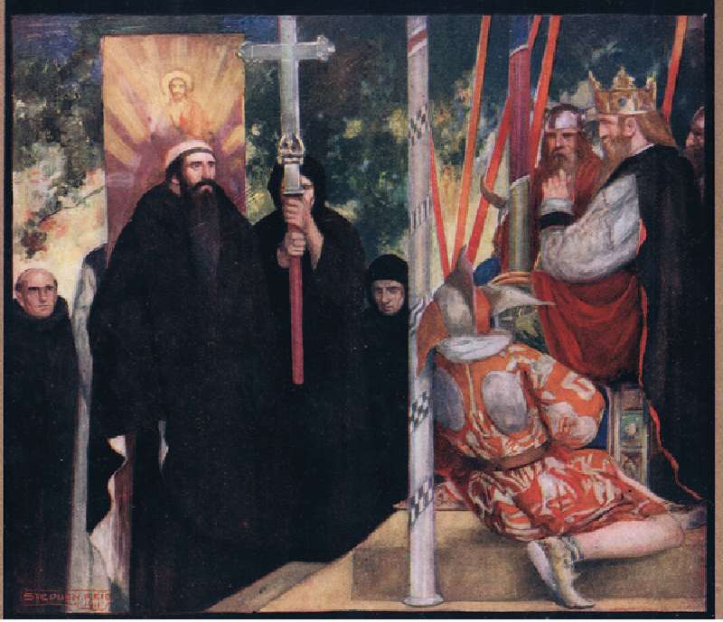 The Reception of Saint Augustine by Ethelbert (colour litho) od Stephen Reid