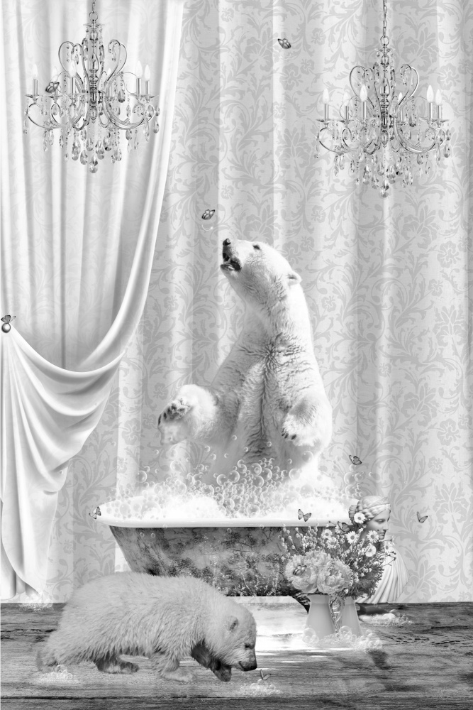 Polar Bears &amp; Bubbles Black &amp; White od Sue Skellern