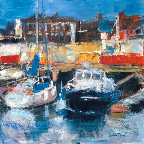 Lowestoft Harbour View (mixed media and collage on paper)  od Sylvia  Paul