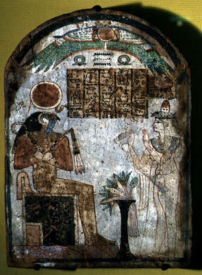 Stela depicting Tachenes praying before the god Re-Horakhty, 900 BC (painted wood) od Third Intermediate Period Egyptian