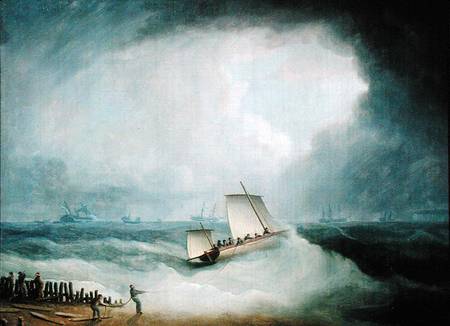 A Deal Lugger Going off to a Storm-bound Ship in the Downs, South Foreland od Thomas Buttersworth