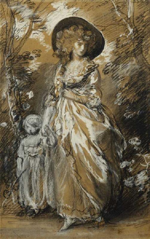 Eine Dame im Garten mit ihrem Kind an der Hand (möglicherweise eine Studie für The Richmond Water-Wa od Thomas Gainsborough