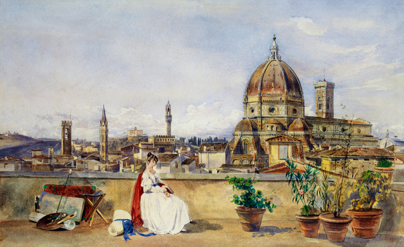 Auf einer Terrasse  mit Blick über Florenz. od Thomas Hartley Cromek