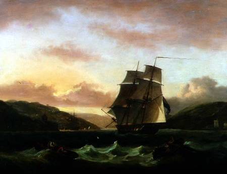 A Brigantine in Full Sail in Dartmouth Harbour od Thomas Luny