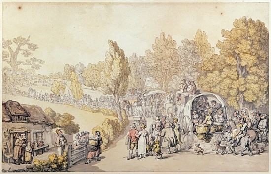 Cartoon depicting country folk leaving for the town od Thomas Rowlandson