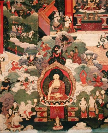 Life of Buddha Sakymuni, the Armies of Mara Attacking the Blessed od Tibetan Art
