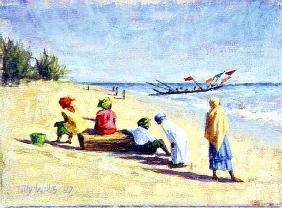 The Beach at Abene, Senegal, 1997 (oil on canvas) 