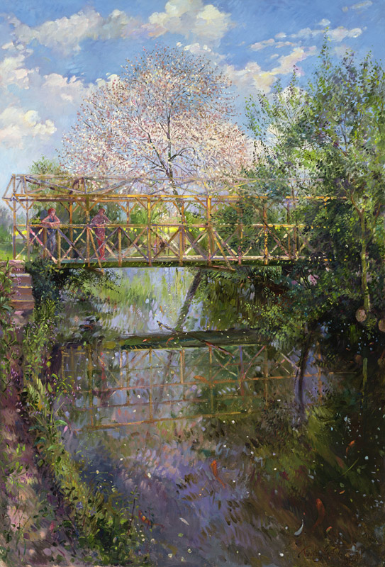 Flowering Cherry and Trellis Bridge  od Timothy  Easton