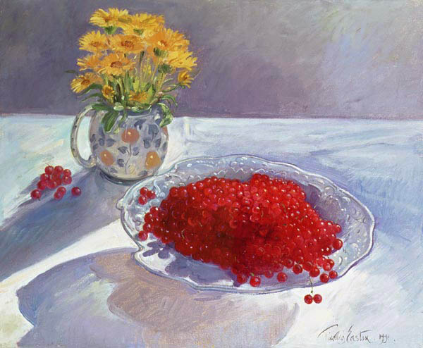 Still Life with Redcurrants and Marigolds, 1991  od Timothy  Easton