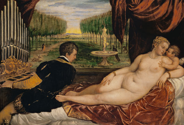 Venus with the organ player and a Putto. od Tizian (ve skutečnosti Tiziano Vercellio)
