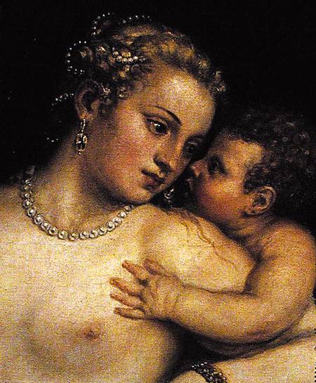Venus Delighting herself with Love and Music od Tizian (ve skutečnosti Tiziano Vercellio)