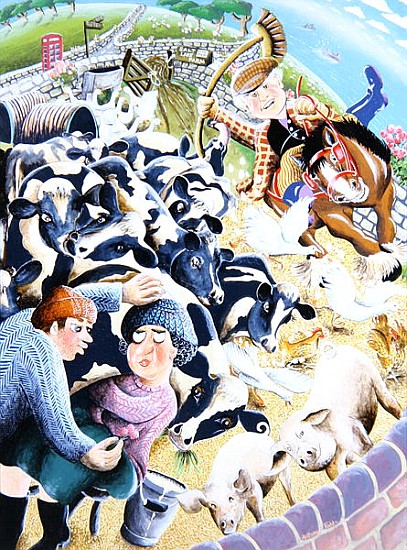 Bessie Bighead receives a stolen kiss amid the farmyard cows, 2007 (acrylic on panel)  od Tony  Todd