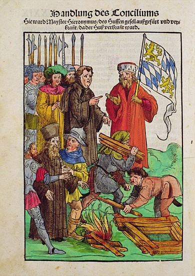 The execution of Jan Hus or one of his priests at the Council of Constance, from ''Chronik des Konzi od Ulrich von Richental