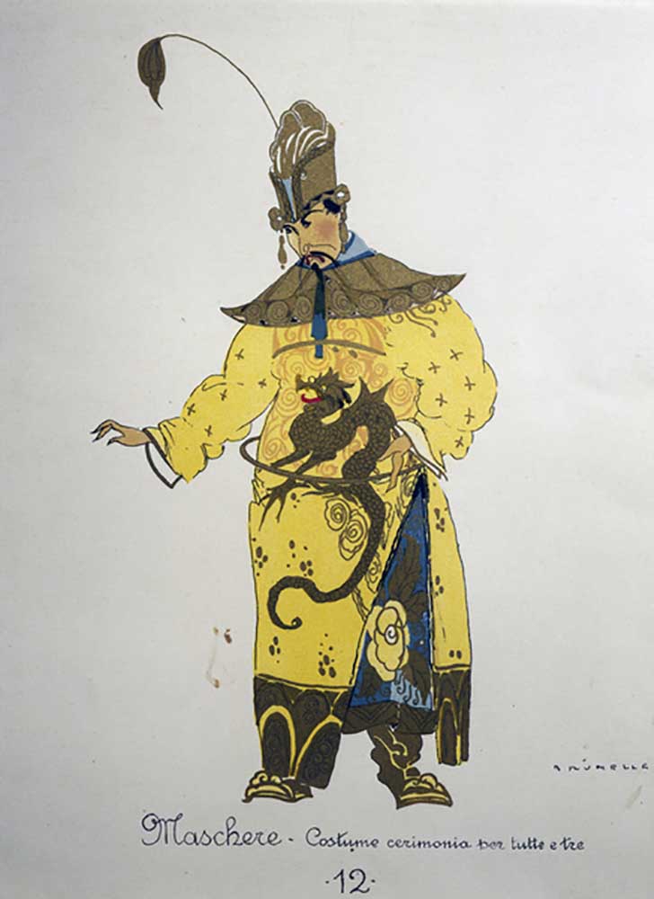 Costume for a maschere from Turandot by Giacomo Puccini, sketch by Umberto Brunelleschi (1879-1949)  od Umberto Brunelleschi