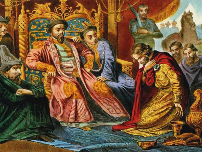 Prince Alexander Nevsky begging Batu Khan for mercy for Russia od Unbekannter Künstler