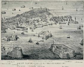 View and Plan of island and the port of Kronstadt