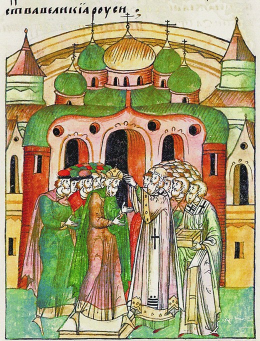Vladimir Vsevolodovich crowned by Bishop Neophytos with Monomakh's Cap. (From the Illuminated Compil od Unbekannter Künstler