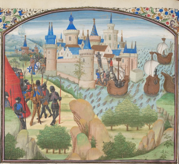 The capture of Constantinople by land and sea in 1204. Miniature from the "Historia" by William of T od Unbekannter Künstler